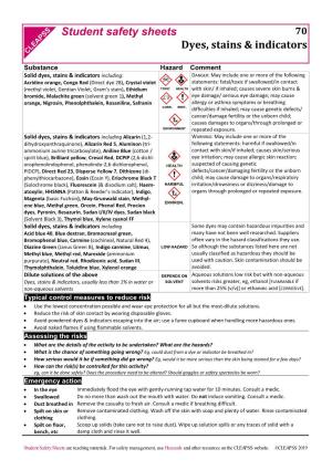 Student Safety Sheets Dyes, Stains & Indicators