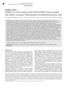 JARID2 Is a Direct Target of the PAX3-FOXO1 Fusion Protein and Inhibits Myogenic Differentiation of Rhabdomyosarcoma Cells