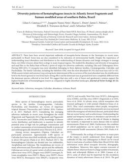 Diversity Patterns of Hematophagous Insects in Atlantic Forest Fragments and Human-Modified Areas of Southern Bahia, Brazil