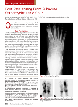 Foot Pain Arising from Subacute Osteomyelitis in a Child Harish S