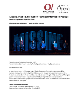 Missing Artistic & Production Technical Information Package