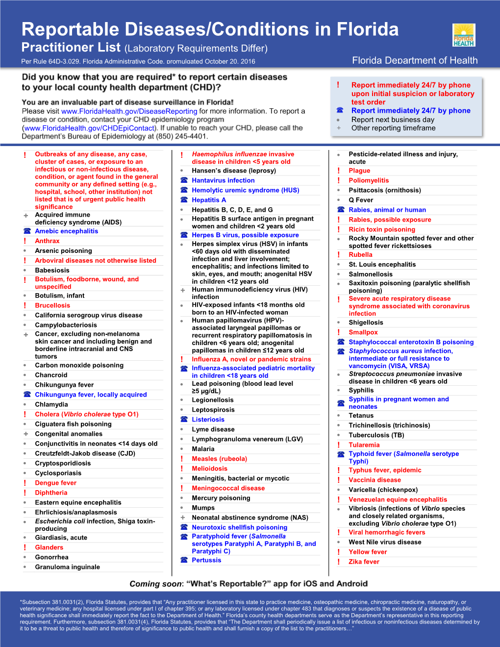 Reportable Diseases/Conditions in Florida