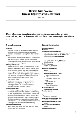 Clinical Trial Protocol Iranian Registry of Clinical Trials