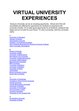 Virtual University Experiences