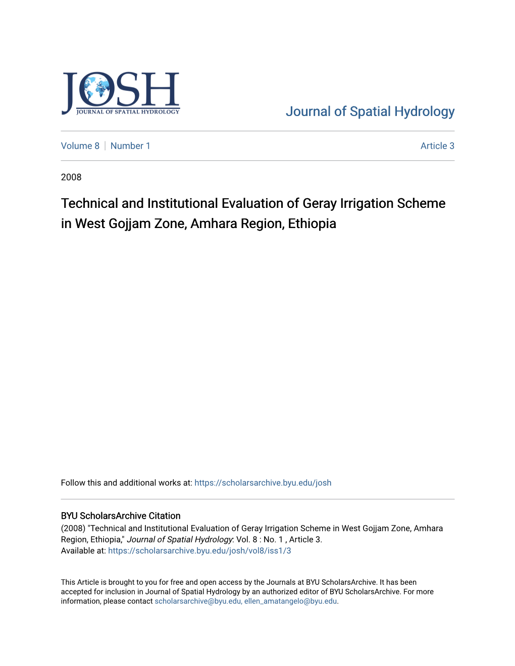 Technical and Institutional Evaluation of Geray Irrigation Scheme in West Gojjam Zone, Amhara Region, Ethiopia