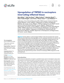 Upregulation of TRPM3 in Nociceptors Innervating Inflamed Tissue