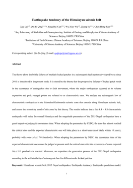 Earthquake Tendency of the Himalayan Seismic Belt