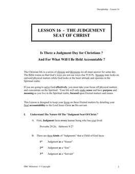 Lesson 16: the Judgement Seat of Christ