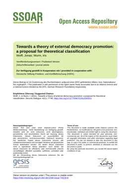 Towards a Theory of External Democracy Promotion: a Proposal for Theoretical Classification Wolff, Jonas; Wurm, Iris