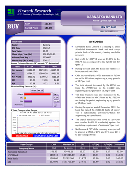 BUY Target Price 181.00 JAN 26 , 2013 ISIN: INE614B01018
