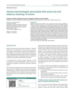 Various Terminologies Associated with Areca Nut and Tobacco Chewing: a Review