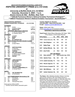 HOFSTRA UNIVERSITY PRIDE (2-3, 0-0 CAA) at University at Buffalo Bulls (4-3, 0-0 MAC) Saturday, December 6, 2008 – 1 P.M