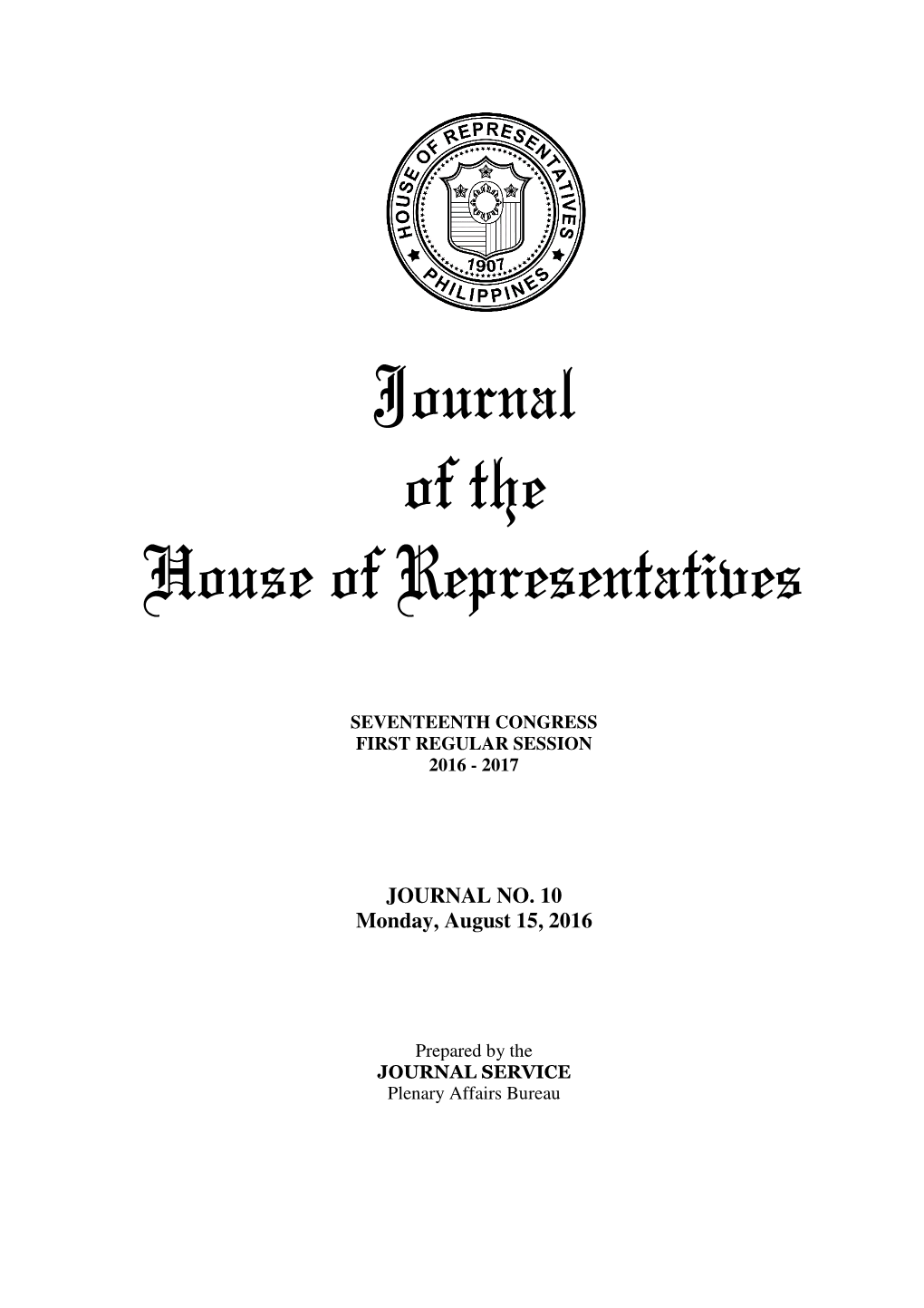 Journal of the House of Representatives