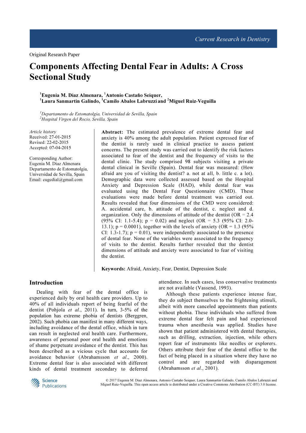 Components Affecting Dental Fear in Adults: a Cross Sectional Study