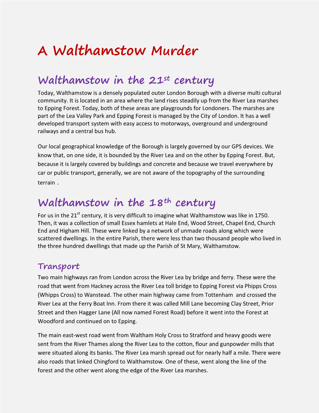 A Walthamstow Murder