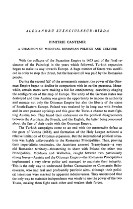 B Î RDA DIMITRIE CANTEMIR with the Collapse of the Byzantine