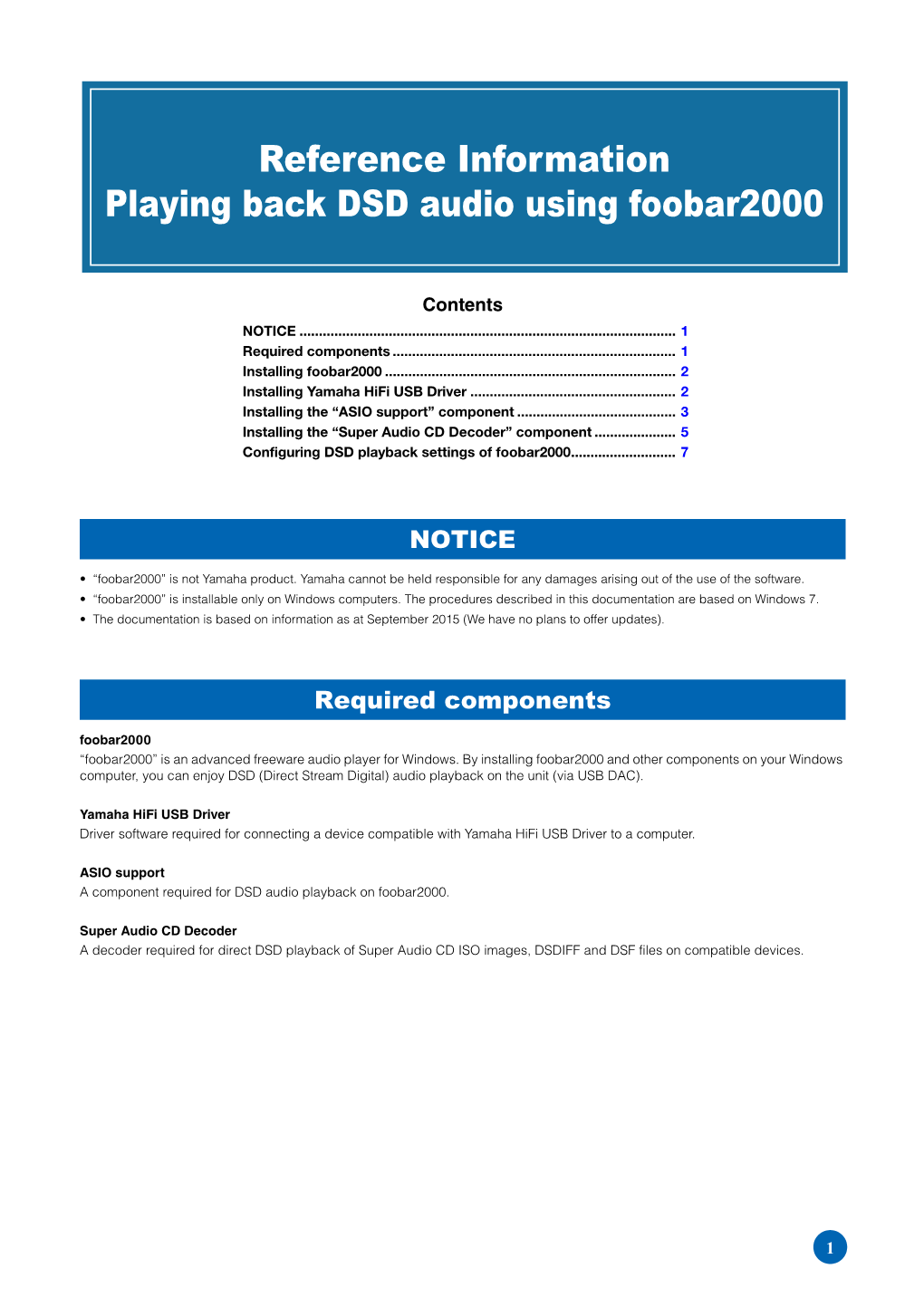 Reference Information Playing Back DSD Audio Using Foobar2000