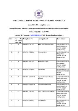 Haryana Real Estate Regulatory Authority, Panchkula