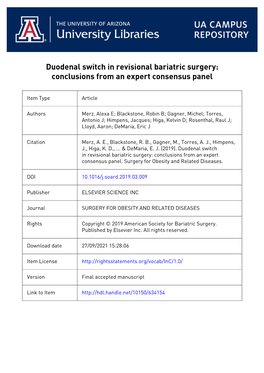 Duodenal Switch in Revisional Bariatric Surgery: Conclusions from an Expert Consensus Panel
