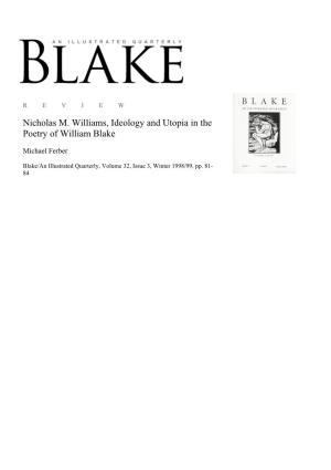 Nicholas M. Williams, Ideology and Utopia in the Poetry of William Blake