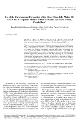 Use of the Chromosomal Co-Location of the Minor 5S and the Major 28S Rdna As a Cytogenetic Marker Within the Genus Leuciscus (Pisces, Cyprinidae)