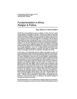 Fundamentalism in Africa: Religion & Politics