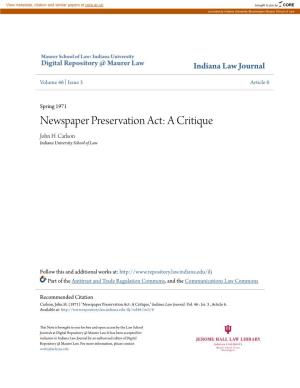 Newspaper Preservation Act: a Critique John H