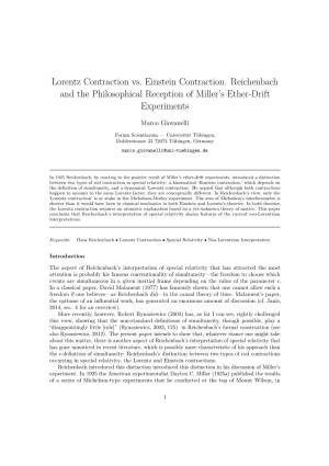 Lorentz Contraction Vs. Einstein Contraction. Reichenbach and the Philosophical Reception of Miller's Ether-Drift Experiments
