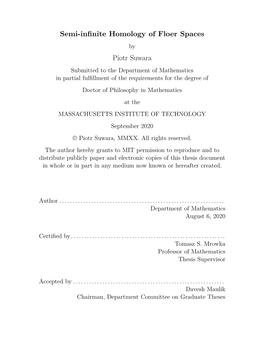 Semi-Infinite Homology of Floer Spaces Piotr Suwara