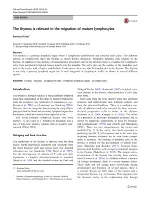 The Thymus Is Relevant in the Migration of Mature Lymphocytes
