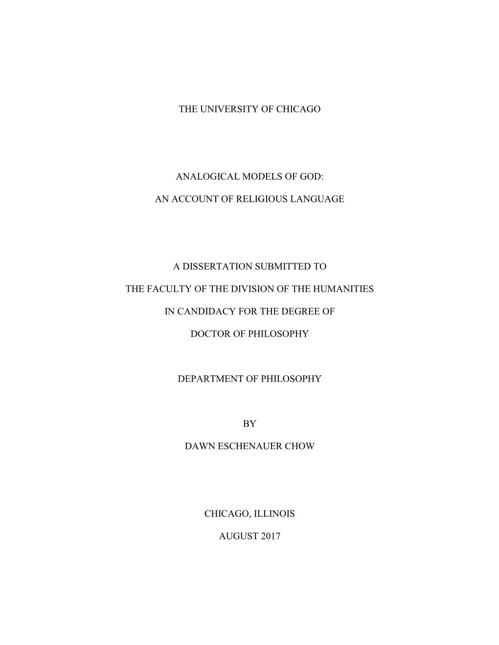 The University of Chicago Analogical Models of God