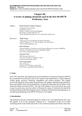 Chapter III. a Review of Spiking Chemicals Used in the First 40 OPCW Proficiency Tests