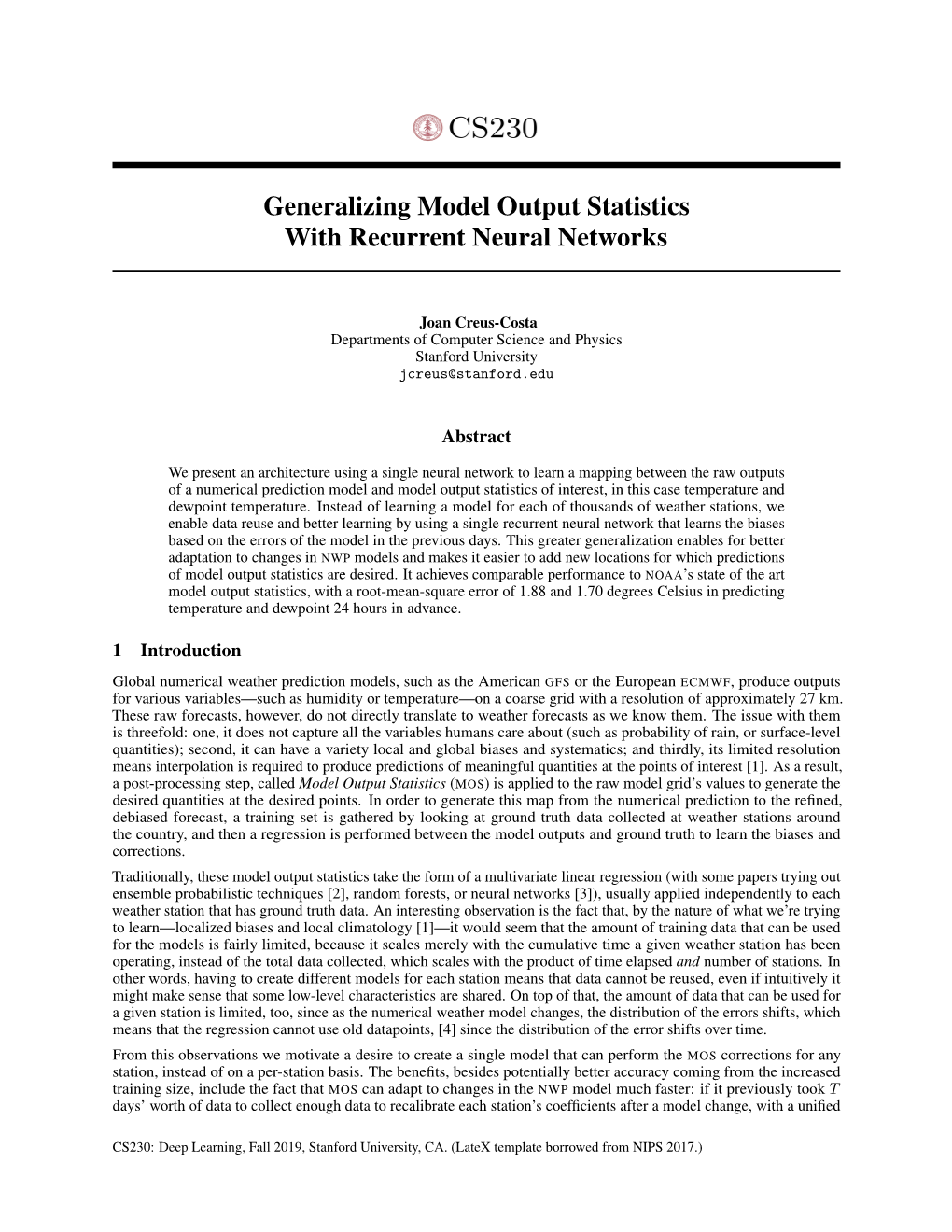 Generalizing Model Output Statistics with Recurrent Neural Networks