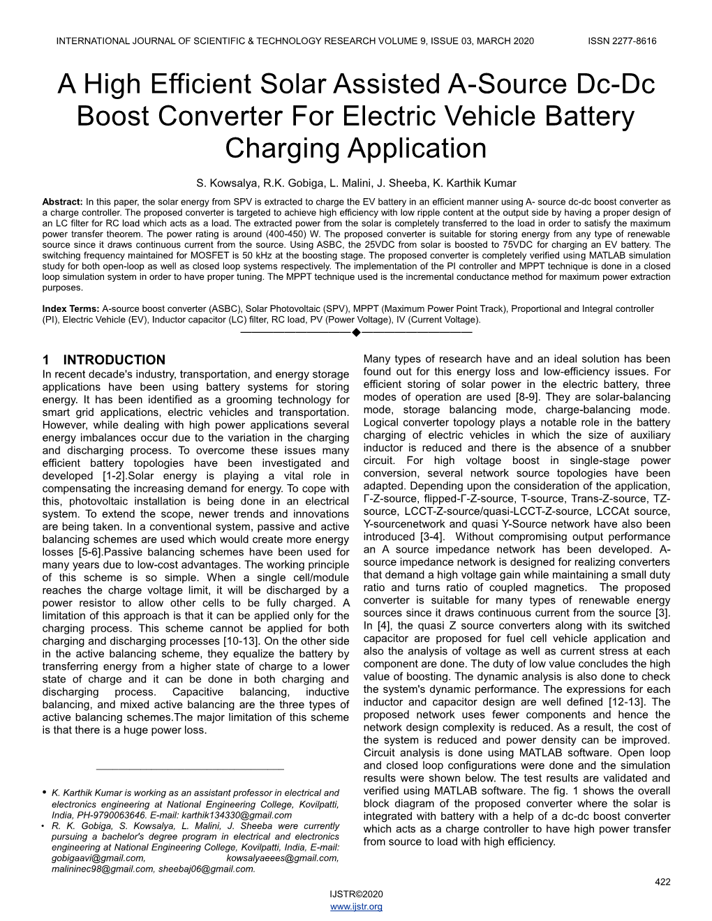 A High Efficient Solar Assisted A-Source Dc-Dc Boost Converter for Electric Vehicle Battery Charging Application