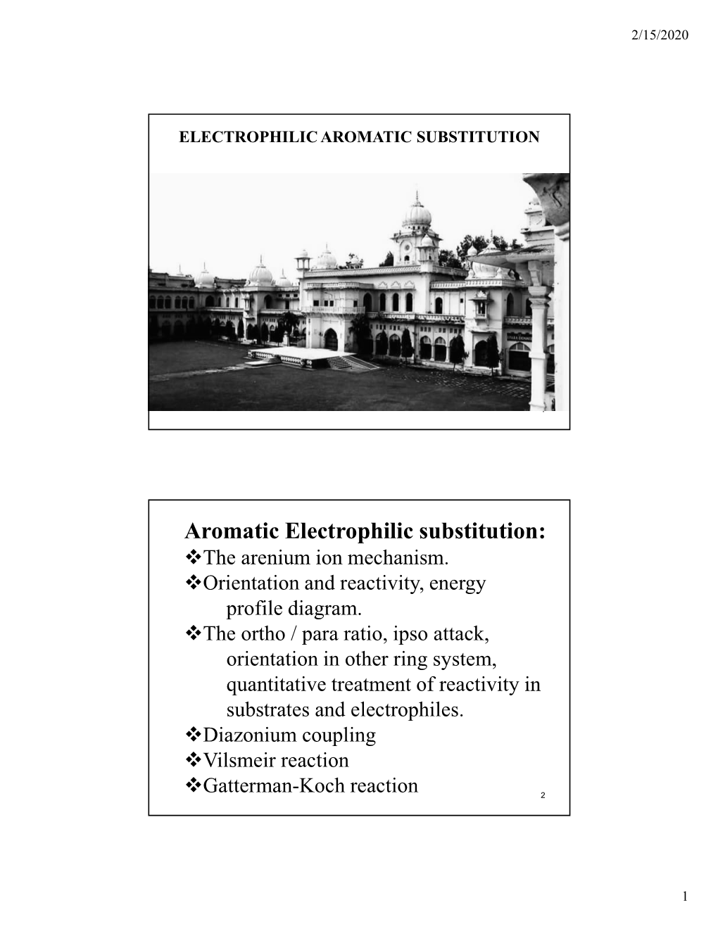 Aromatic Electrophilic Substitution: The Arenium Ion Mechanism