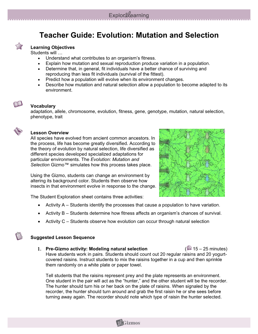 Teacher Guide: Evolution: Mutation and Selection