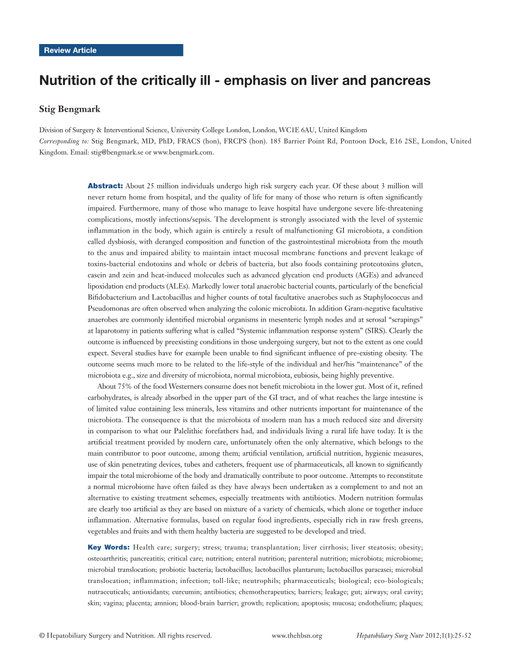 Nutrition of the Critically Ill - Emphasis on Liver and Pancreas