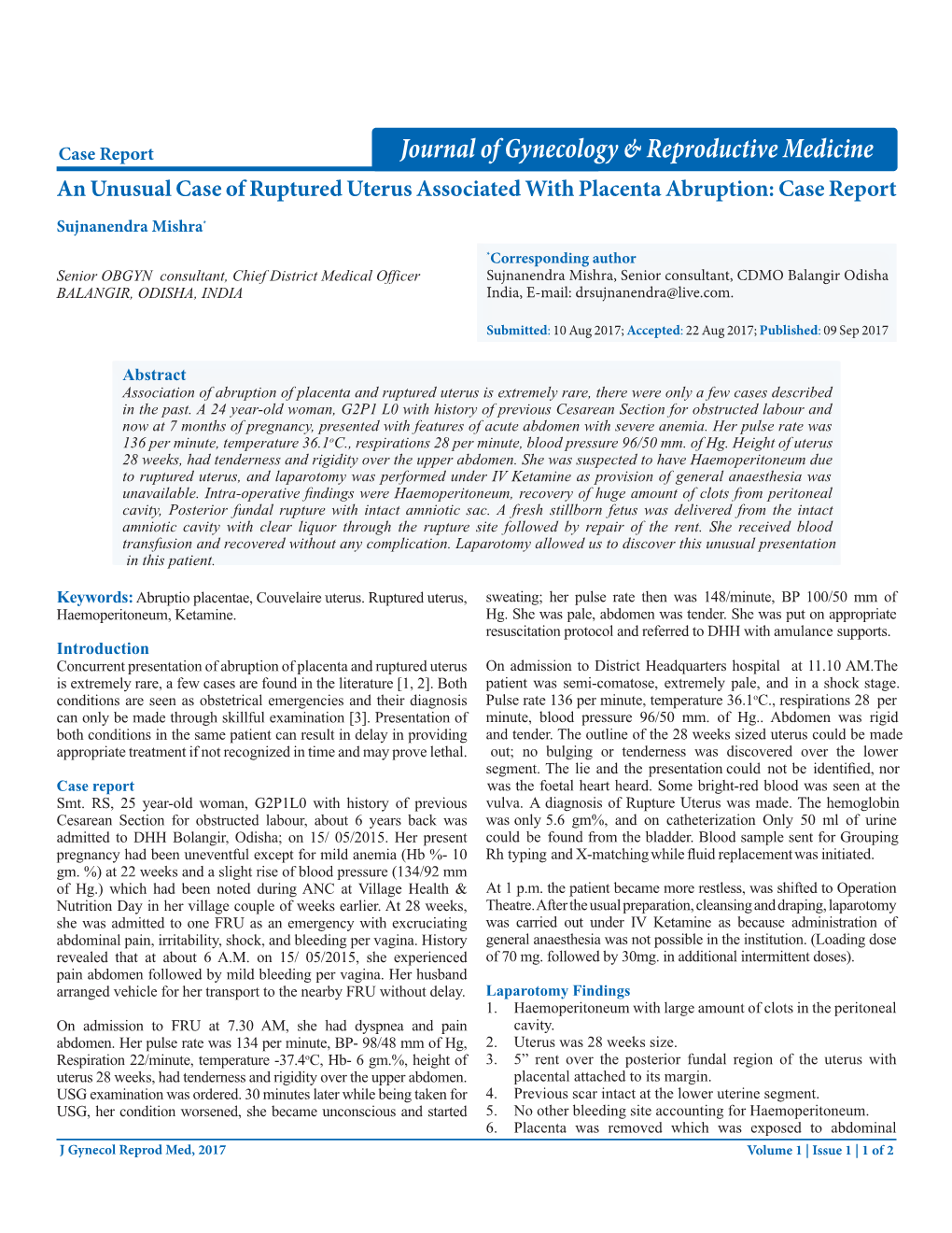 An Unusual Case of Ruptured Uterus