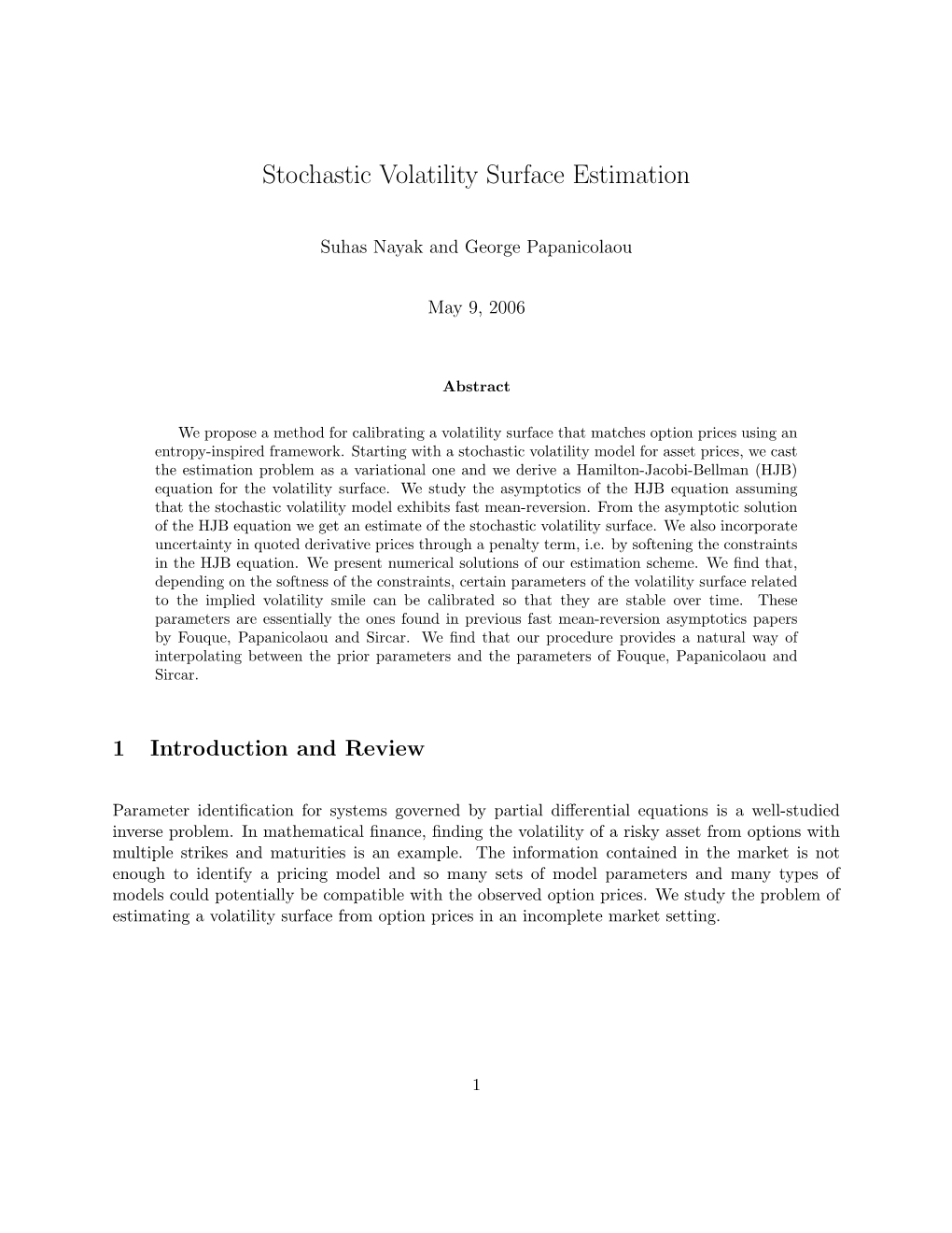 Stochastic Volatility Surface Estimation