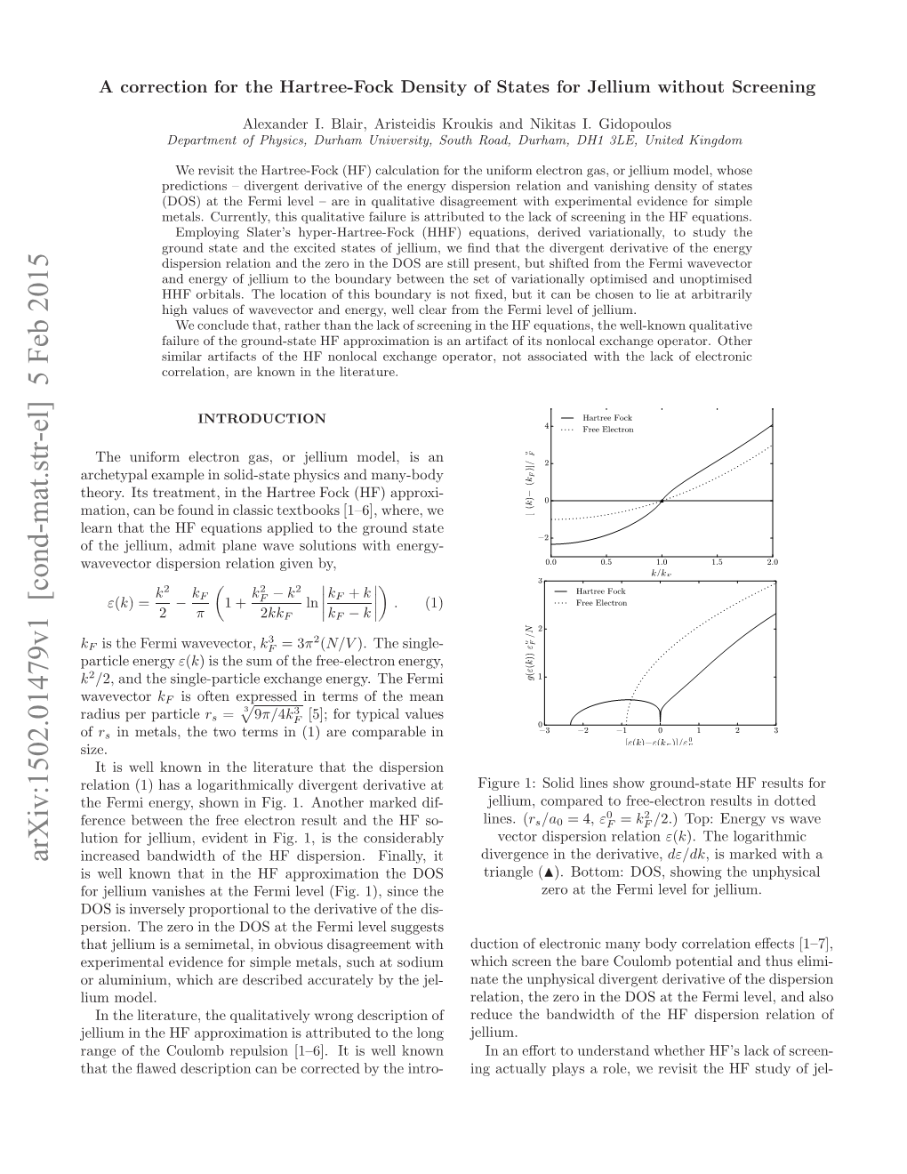 A Correction for the Hartree-Fock Density of States for Jellium Without