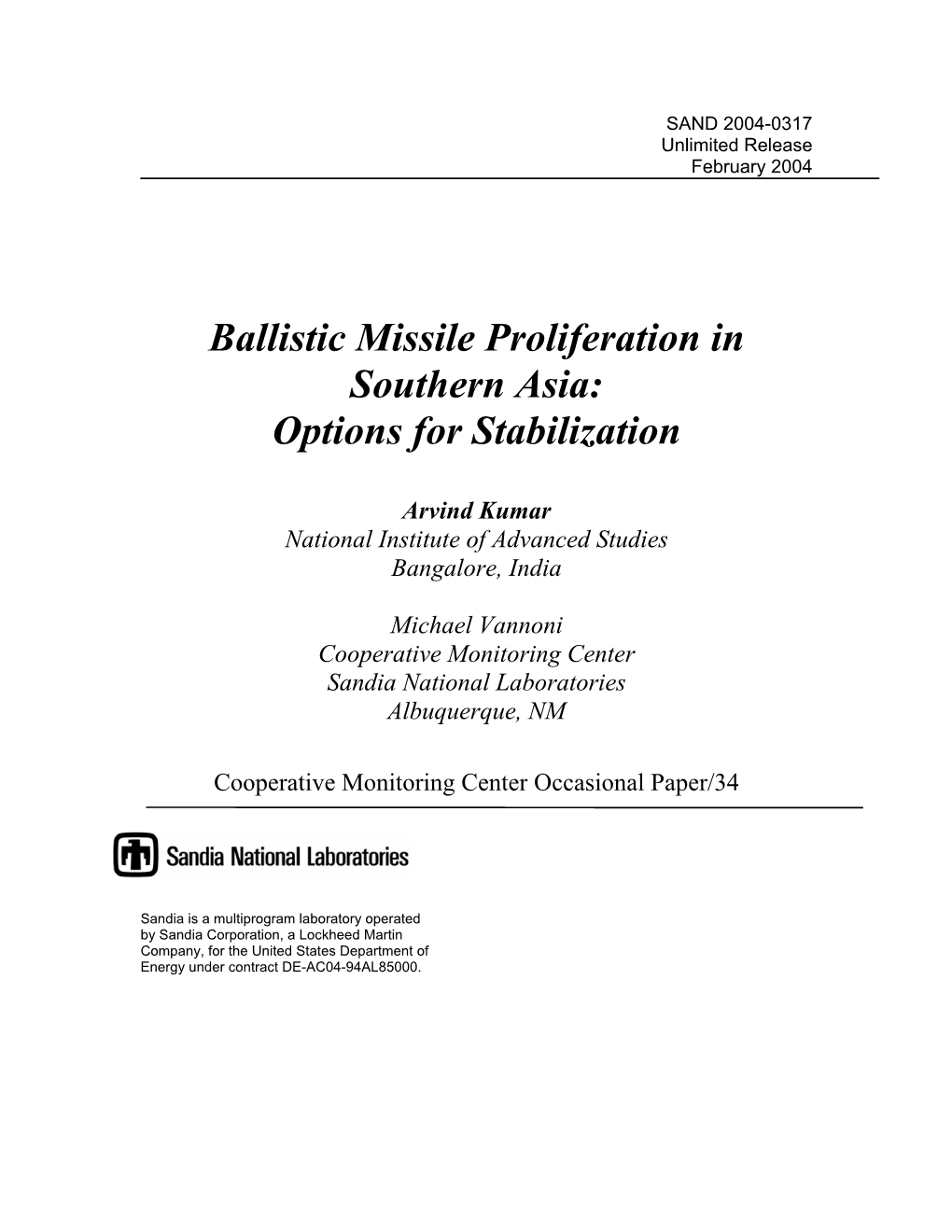 Ballistic Missile Monitoring in Southern Asia