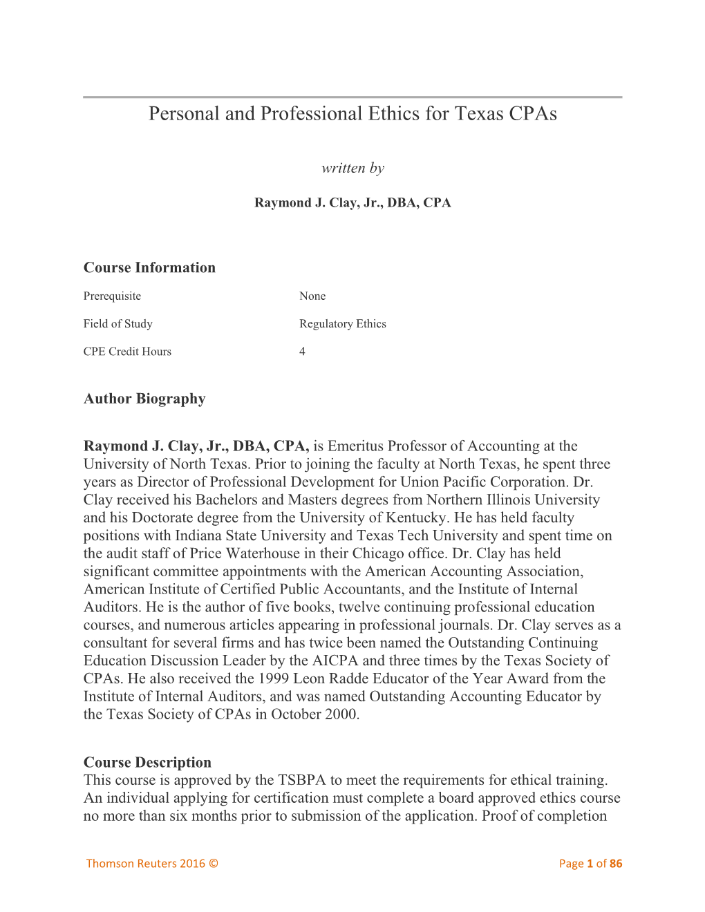 Personal and Professional Ethics for Texas Cpas