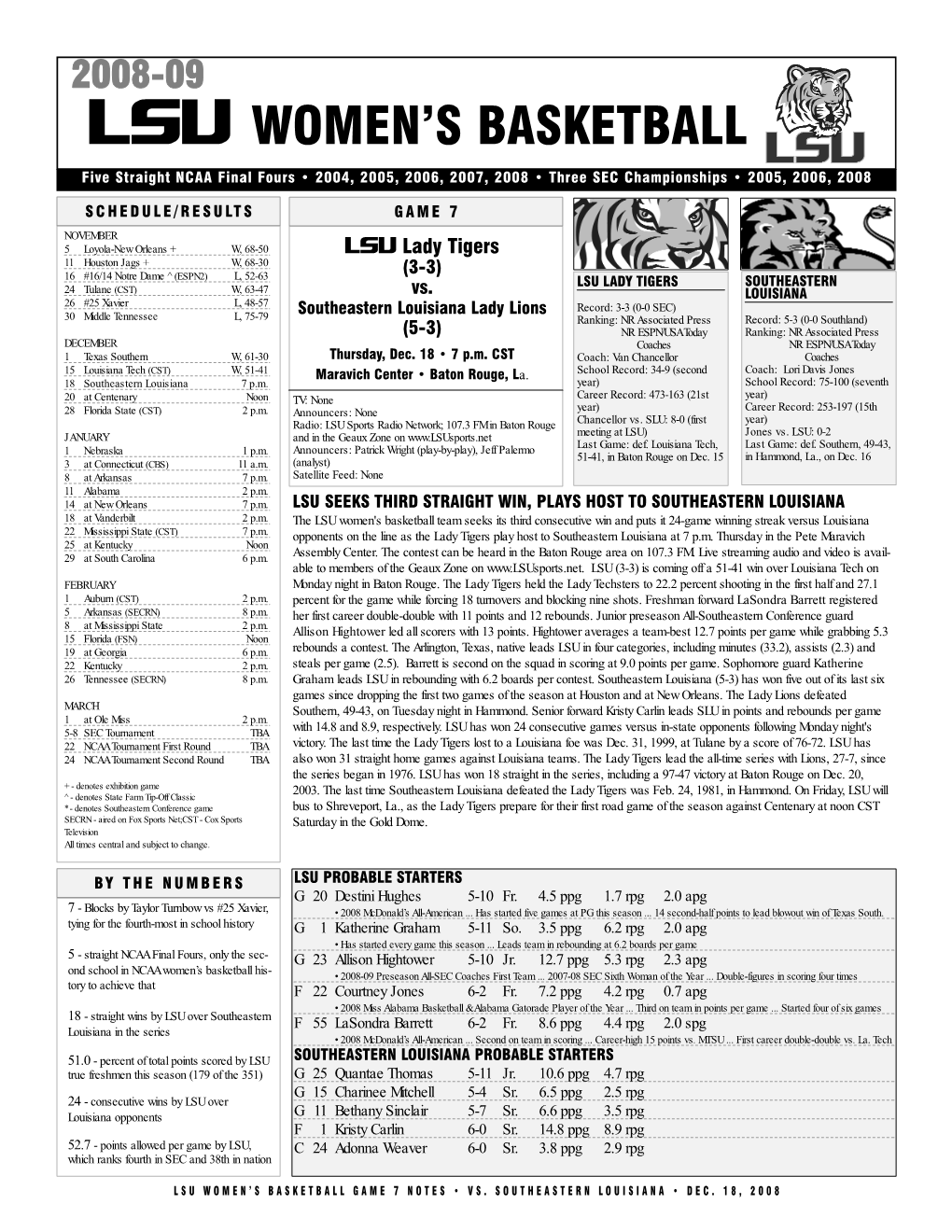 LSU Women's Basketball Team Seeks Its Third Consecutive Win and Puts It 24-Game Winning Streak Versus Louisiana 22 Mississippi State (CST) 7 P.M