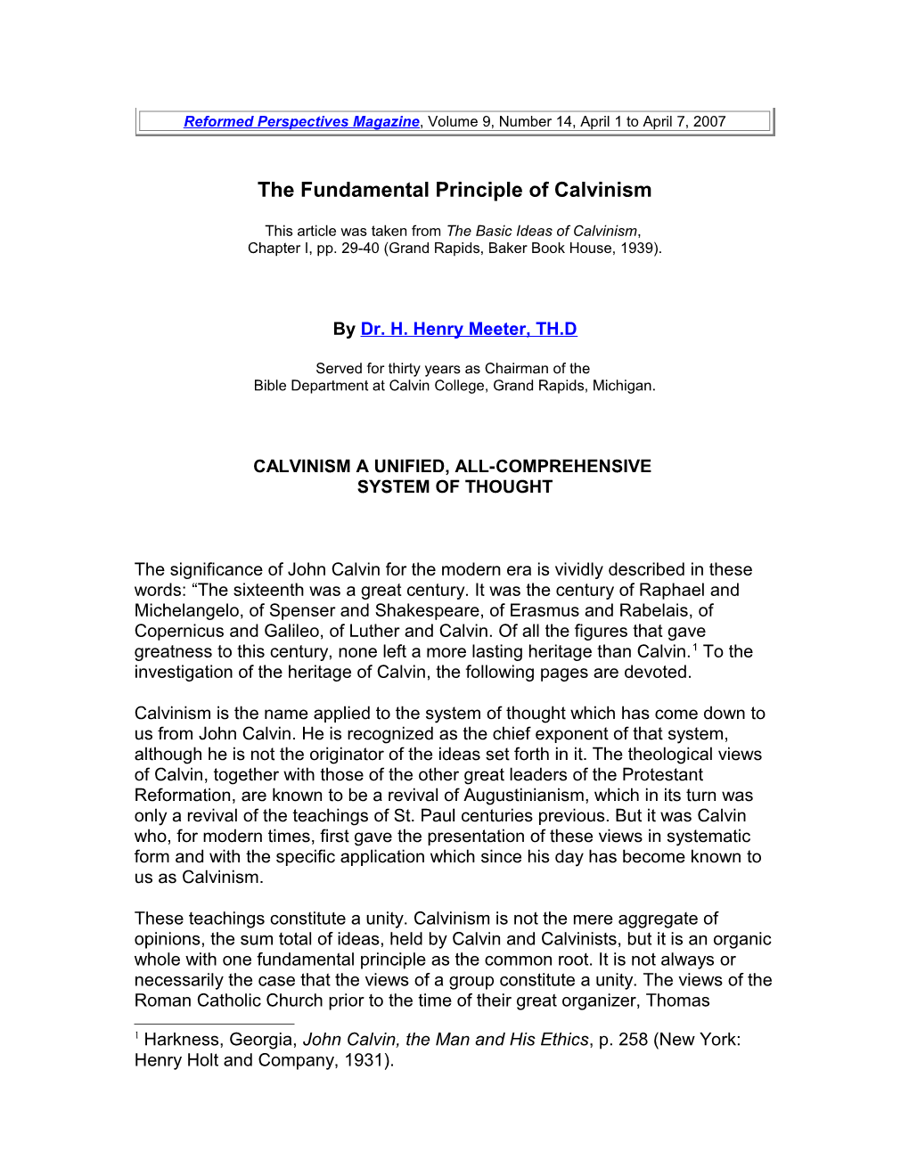 The Fundamental Principle of Calvinism