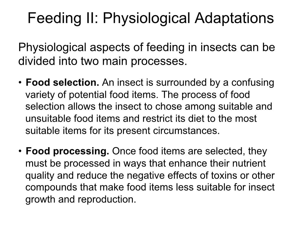 Feeding II: Physiological Adaptations