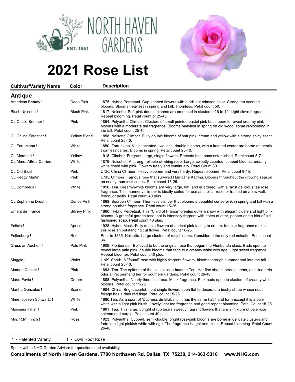 2021 Rose List