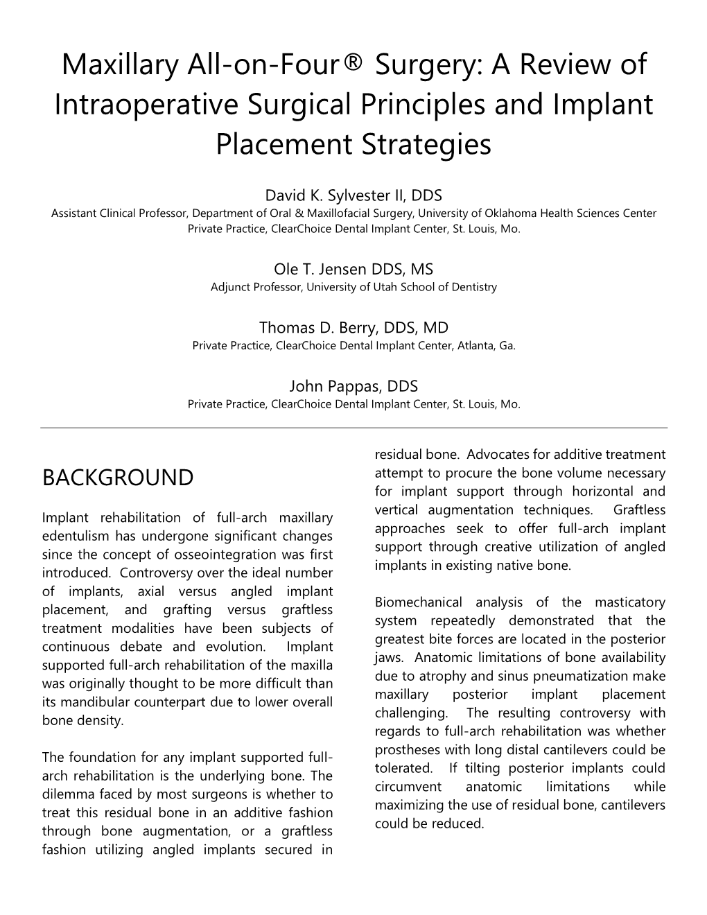 Maxillary All-On-Four® Surgery: a Review of Intraoperative Surgical Principles and Implant Placement Strategies