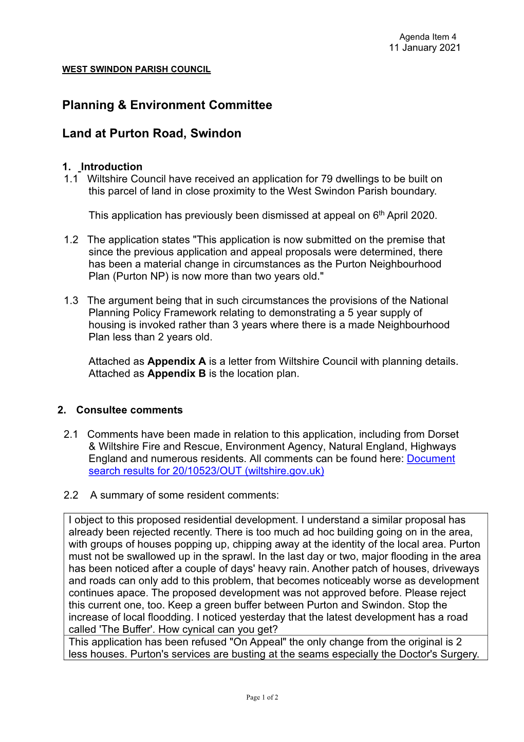 Planning & Environment Committee Land at Purton Road, Swindon