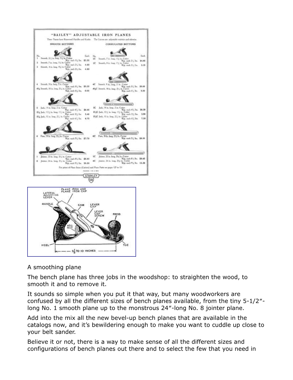 A Smoothing Plane the Bench Plane Has Three Jobs in the Woodshop: to Straighten the Wood, to Smooth It and to Remove It. It Soun