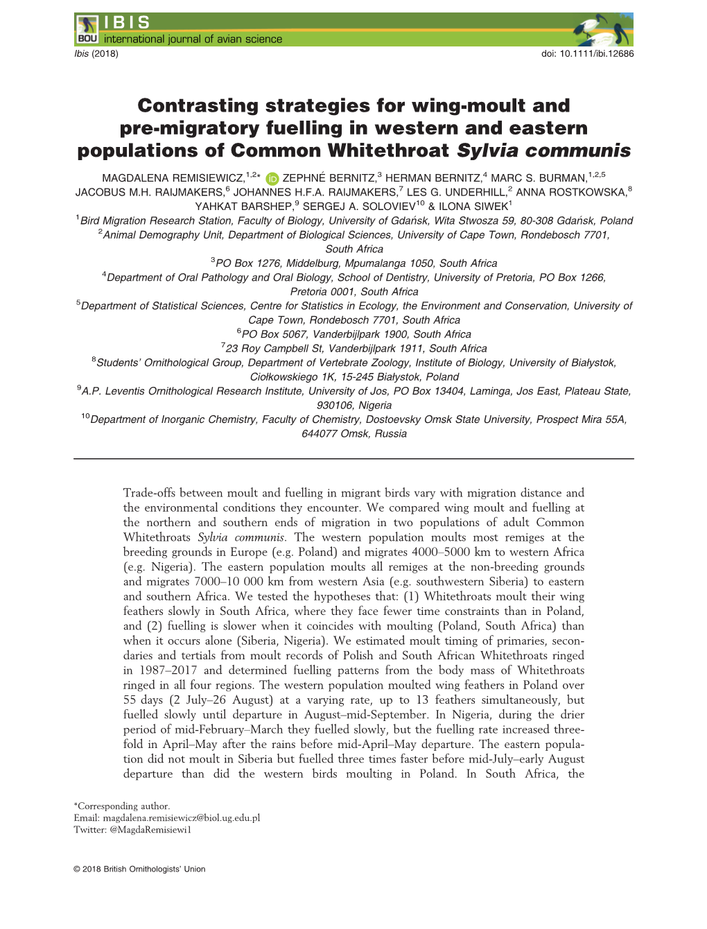 Contrasting Strategies for Wing‐Moult and Pre‐Migratory Fuelling In